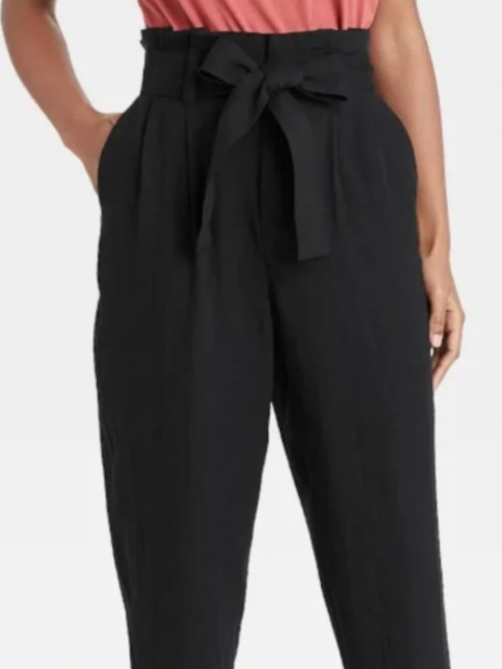 A New Day Black Hight Waist Paper Bag Pants with Tie Waist